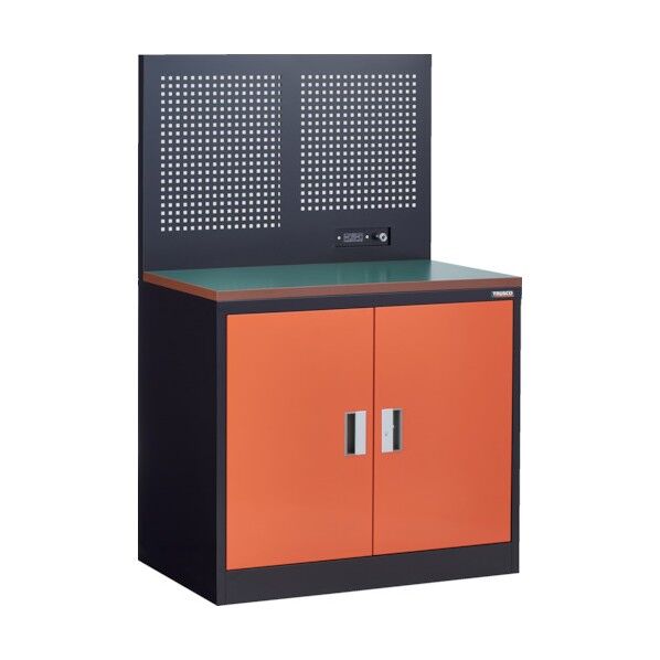 フリッパードアキャビネット 1010X650 天板・パンチングパネル付 黒(扉:オレンジ) FPB-302TCPBK 1点