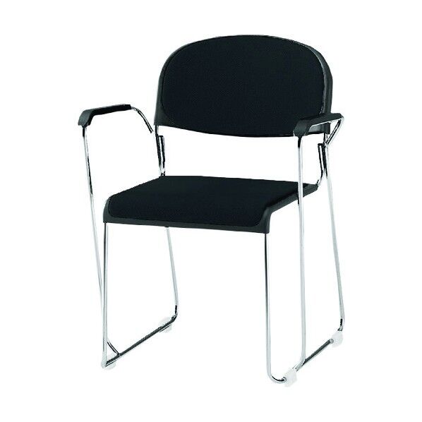 ミーティングチェア メッキ脚肘付 布張り