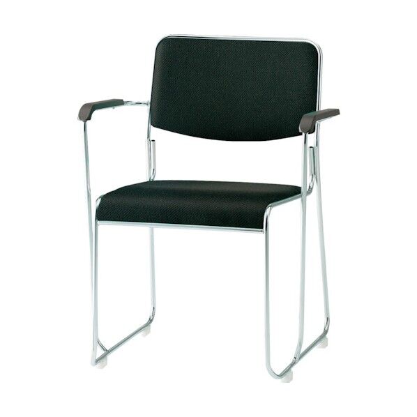 ミーティングチェア メッキ脚肘付 布張り