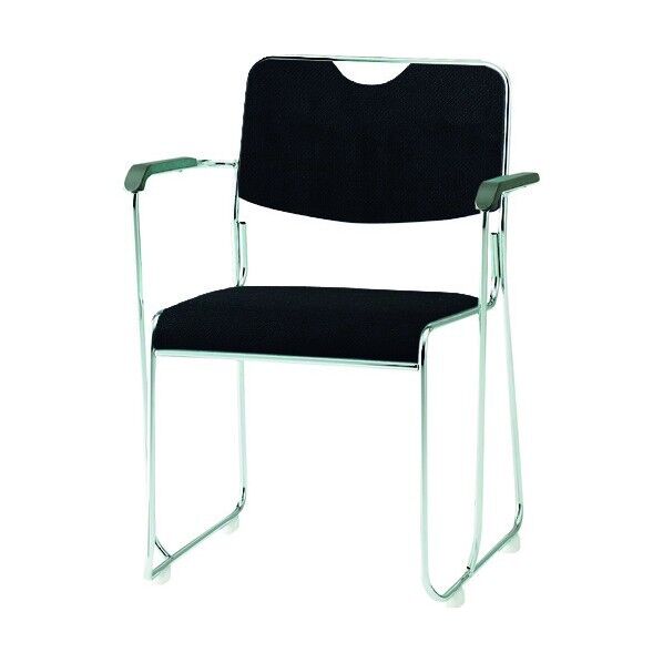 ミーティングチェア メッキ脚肘付 布張り