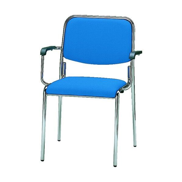 ミーティングチェア(スタッキング)肘付き布クリアブルー