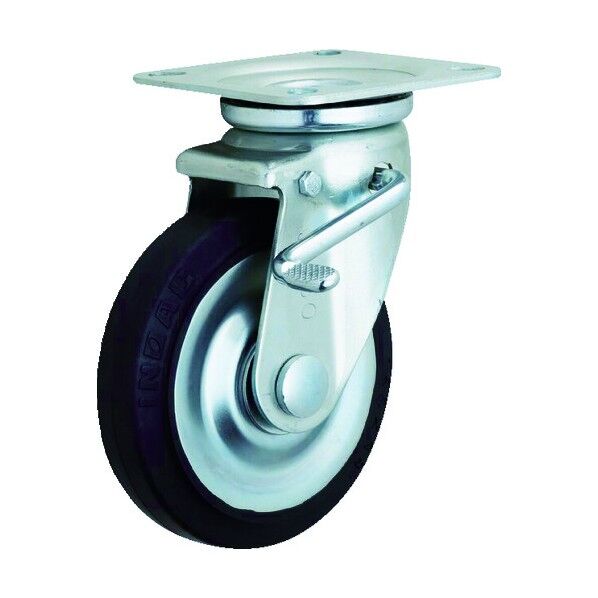 プレート式キャスター(プレス製ゴム車) 自在ダブルストッパー付