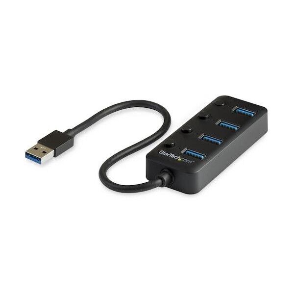 【法人専用品】USBハブ/USB3.0/USB-A-4xUSB-A/バスパワー/ON・OFFスイッチ ブラック 長さ325mm×幅34.9mm×高さ19.2mm HB30A4AIB 1個