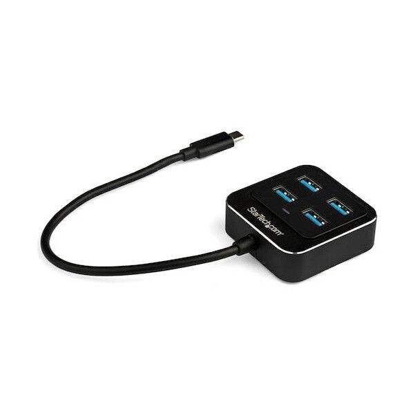 USBハブ/Type-C/4ポート Type-A/バスパワー/アルミ筐体/バスパワー/25cmケーブル/ポータブル HB31C4AB 1個