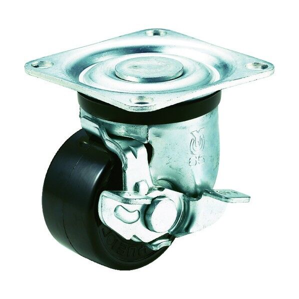 プレート式低床式重荷重用キャスター(フェノール車) 自在ストッパー付