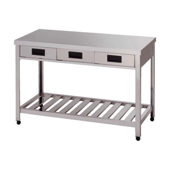 ステンレス作業台(スノコ棚板タイプ・引出し付・SUS430)