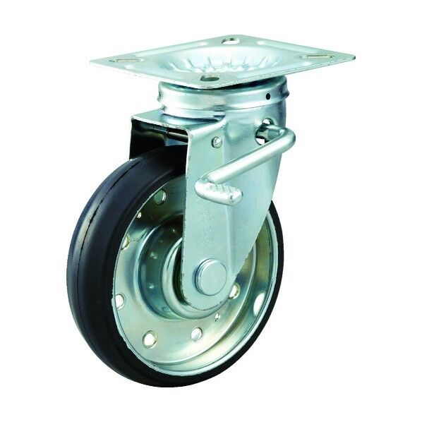 ハイテンキャスター (プレス製ゴム車) 自在ダブルストッパー付