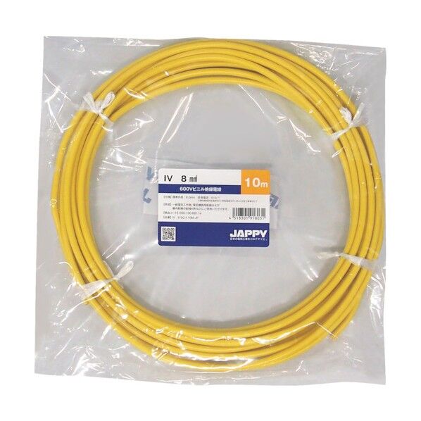ビニル絶縁電線 IV   8 SQ YEL 10M JP 1点