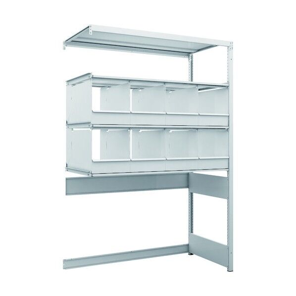 K1型抗菌塗装高密度収納棚 下段開放型 H1900XW1250XD625 4段 仕切りトレ-8個付 連結型 K1-U6464C8B 1点
