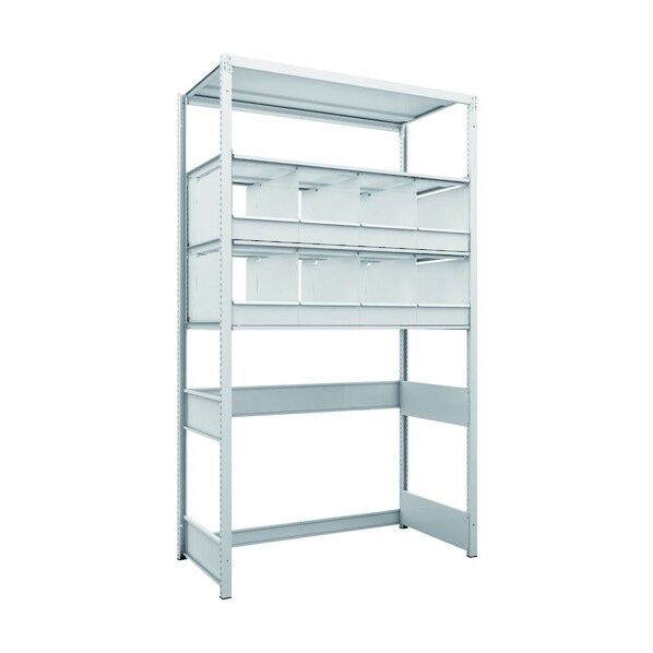 K1型抗菌塗装高密度収納棚 下段開放型 H2200XW1250XD625 4段 仕切りトレ-8個付 K1-U7464D8 1点