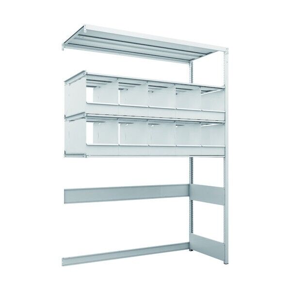 K1型抗菌塗装高密度収納棚 下段開放型 H2200XW1550XD625 4段 仕切りトレー10個付 連結型 K1-U7564D10B 1点