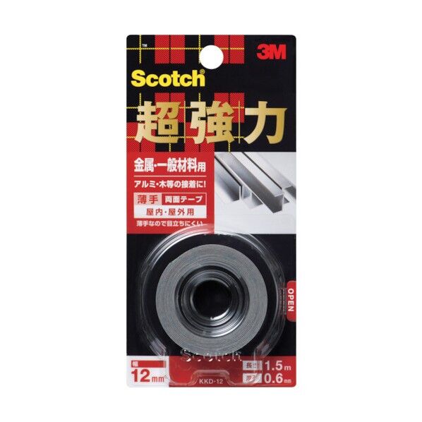 超強力 金属用両面テープ 白 幅12mm×長さ1.5m×厚み0.6mm KKD-12 1点