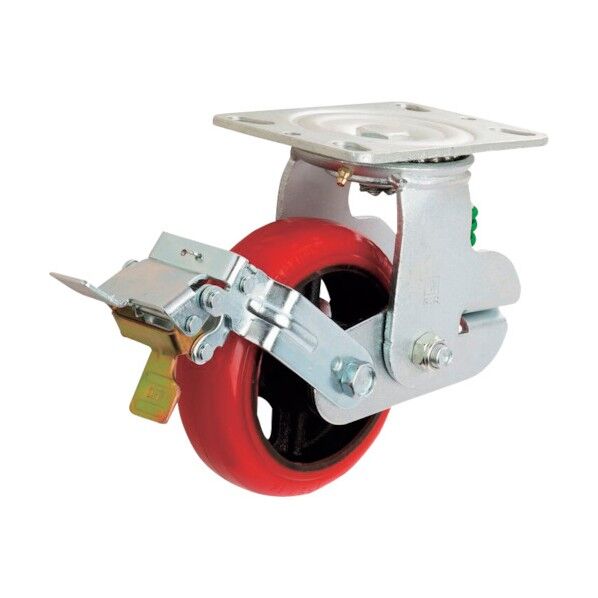 プレート式緩衝キャスター(鉄鋳造ホイールウレタン車) 自在ストッパー式