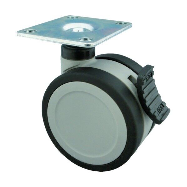 プレート式双輪キャスター(エラストマー車) 自在ダブルストッパー付