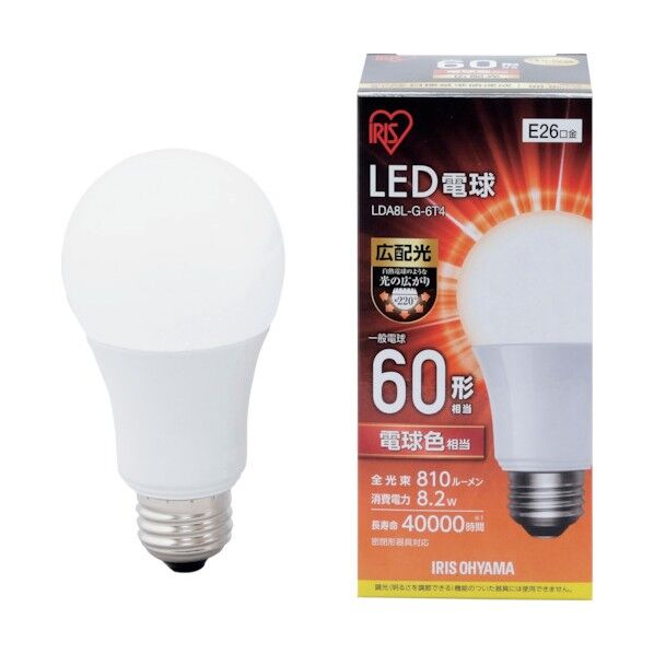LED電球 E26 810lm 広配光 電球色 LDA8L-G-6T4 1個