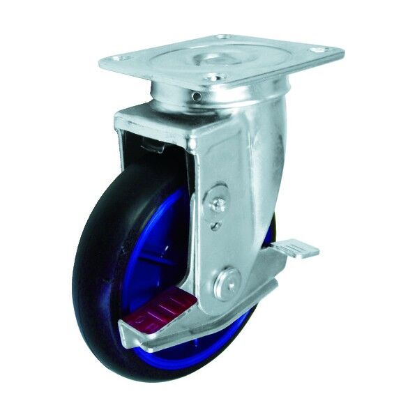 プレート式キャスター(ナイロンホイールゴム車) 自在ストッパー付