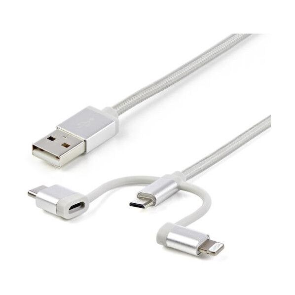 USBケーブル/A - C, Lightning, micro-B/1m/マルチ充電/シルバー LTCUB1MGR 1本
