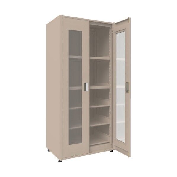 M3型ユニット中量棚 両開きアクリル扉 背側パネル 引出用スライド棚3段付 H2100XW900 単体 M3-U7364-SL3-SGA 1台