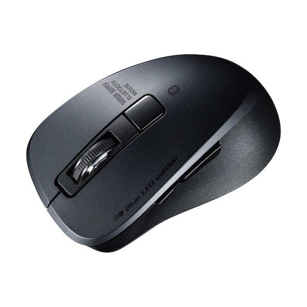 静音Bluetooth 5.0 ブルーLEDマウス(5ボタン・ブラック) MA-BTBL155BK 1点