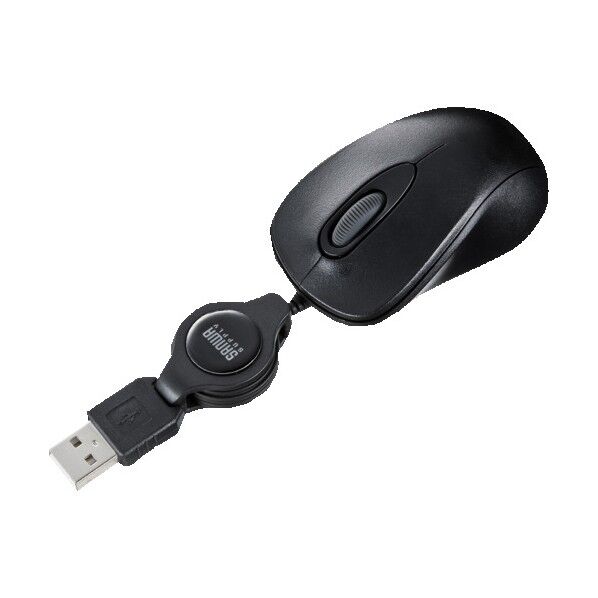 ケーブル巻取り光学式マウス(ブラック) MA-MA6BK 1点