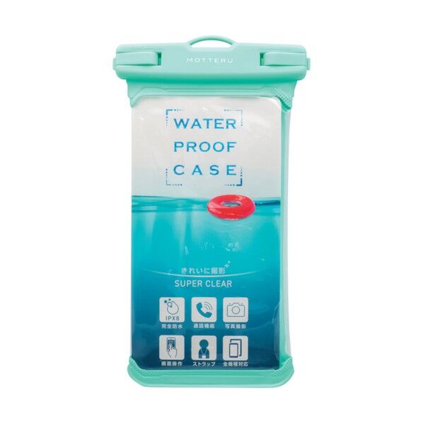 ケースにいれたまま写真撮影や通話ができる 防水ケース グリーンブルー MOT-WPC002-GB 1点