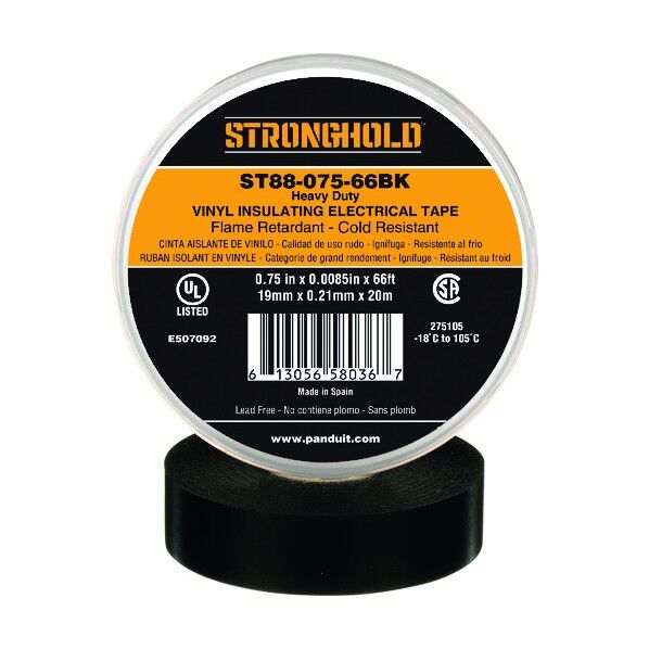 ストロングホールド StrongHoldビニールテープ 耐熱・耐寒・難燃 ヘビーデューティーグレード 黒 幅19.1mm 長さ20m ST88-075-66BL ST88-075-66BK 1点