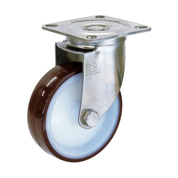 プレート式キャスター(ナイロンホイールウレタン車・ステンレス金具) 自在