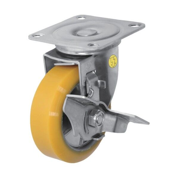 プレート式静電気帯電防止キャスター(プレス製ウレタン車) 自在ストッパー付