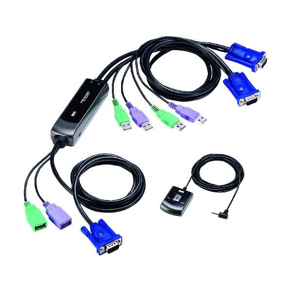 手元スイッチ付きパソコン自動切替器(2:1) SW-KVM2WVUN