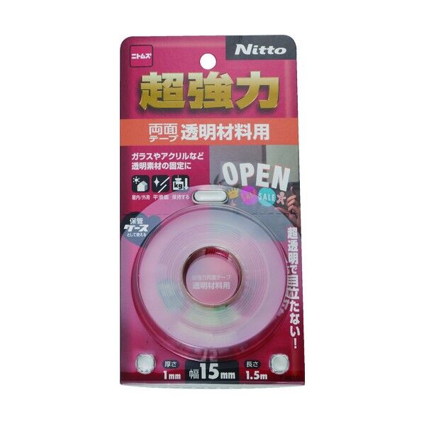 ニトムズ 超強力両面テープ 透明材料用 15mm×1.5m T4610 1巻