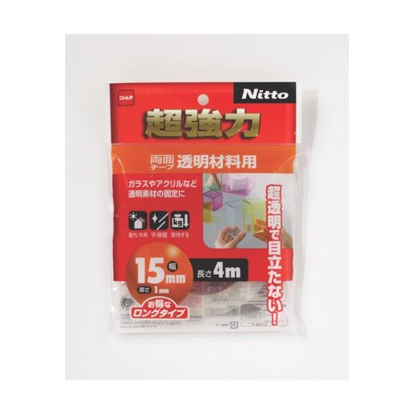 ニトムズ 超強力両面テープ 透明材料用 15mm×4m T4612 1巻