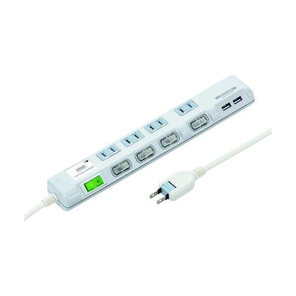 USB充電ポート付き節電タップ(面ファスナー付き) TAP-B107U-2W 1点