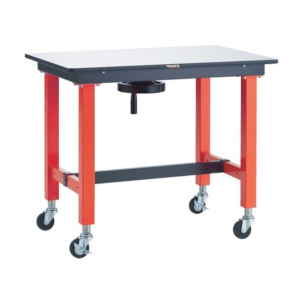 ハンドル昇降式軽量作業台(φ75mmゴムキャスター付)