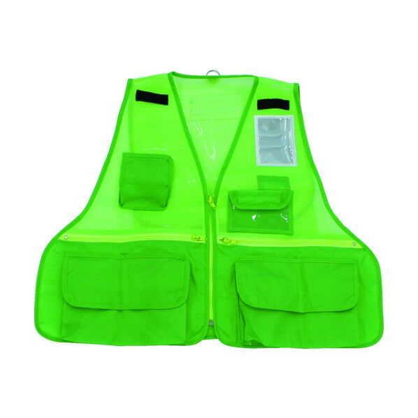 反射材付多機能ベスト 蛍光グリーン 290 x 370 x 20 mm THTB-FG 1点