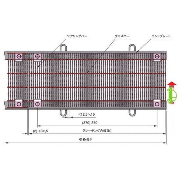 騒音防止用 ボルト固定式細目スチールグレーチング b997×a350×h32mm CXHBB332-2.5A 1個