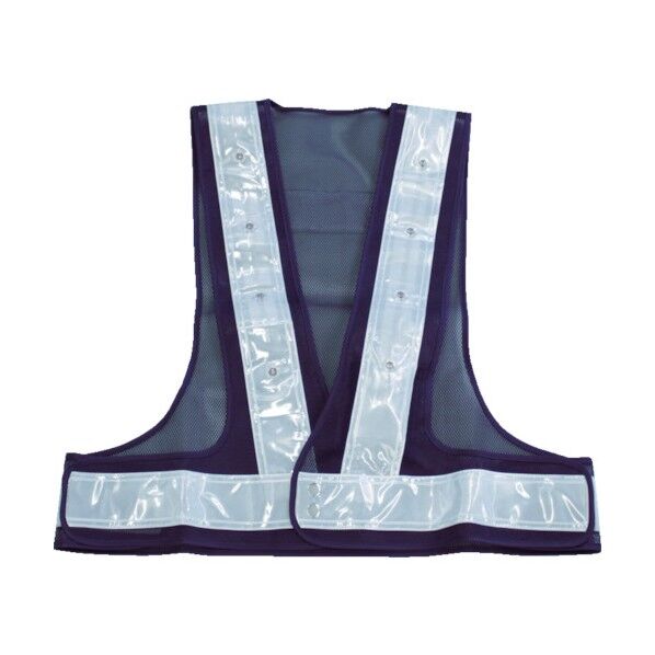 赤青交互点滅LED付安全ベスト 紺/シルバー反射 580 x 200 x 90 mm TLWH-RB 1点