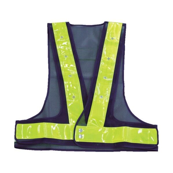 赤青交互点滅LED付安全ベスト 紺/蛍光イエロー反射 580 x 200 x 90 mm TLYE-RB 1点