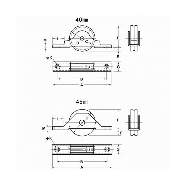 Uステンレール用戸車 40mm DDU-0402 1