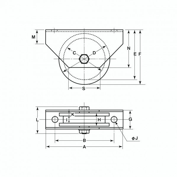 S45C重量戸車 ワイドタイプ H型 200mm JGMW2006 1個