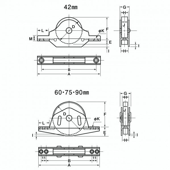 ベアリング入ステンレス底車 袖 75mm ZBS-0753 1個