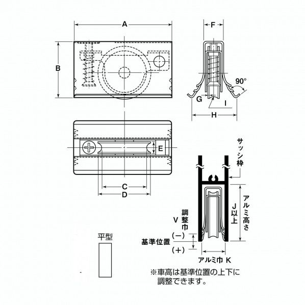サッシ取替戸車 パック入 ステンレス車 20型 平 重量戸車 ABS-P202 1個