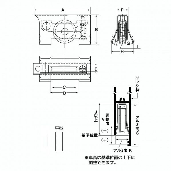 サッシ取替戸車段違い下框用ステンレス車 12型W平 重量戸車 ABW-0122 1個