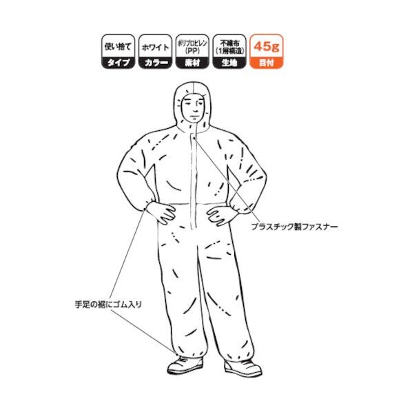 トラスコ 保護服(1層タイプ)Lサイズ目付45g TPS-L-1A 1点