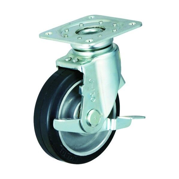 牽引台車用キャスターストッパー・静粛型旋回金具付Φ150