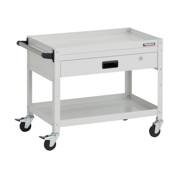 ラビットワゴン 700X450XH600  2段 1段引出 ハンドル付 ゴム車輪 ホワイト RBW-672VH W 1点