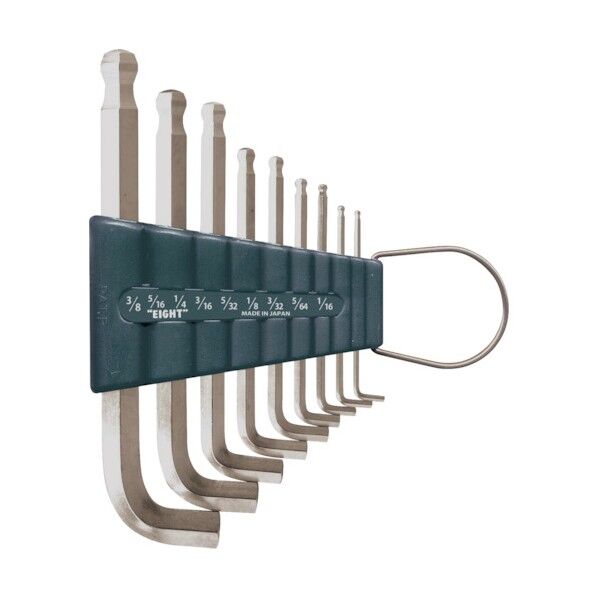 六角棒スパナテーパーヘッド標準寸法特短９本セット１／１６～３／８