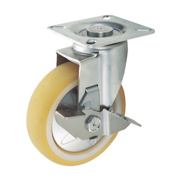 省音キャスター(ナイロンホイールウレタン車・ステンレス金具) 自在ストッパー付