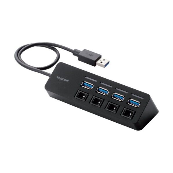 エレコム 4ポートUSB3.0ハブ マグネット・個別スイッチタイプ ブラック