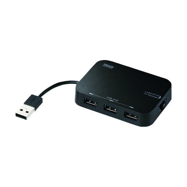 LANアダプタ-内蔵3ポートUSB2.0ハブ(ブラック) USB-HLA306BKN 1点