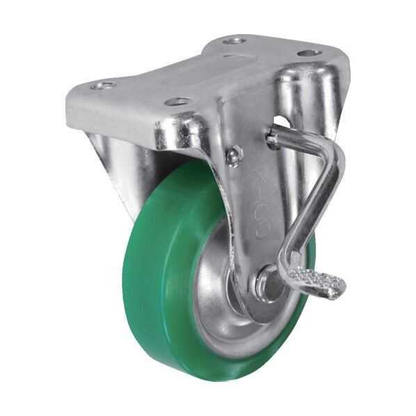 プレート式キャスター(プレス製ウレタン車) 固定ストッパー付(右側)